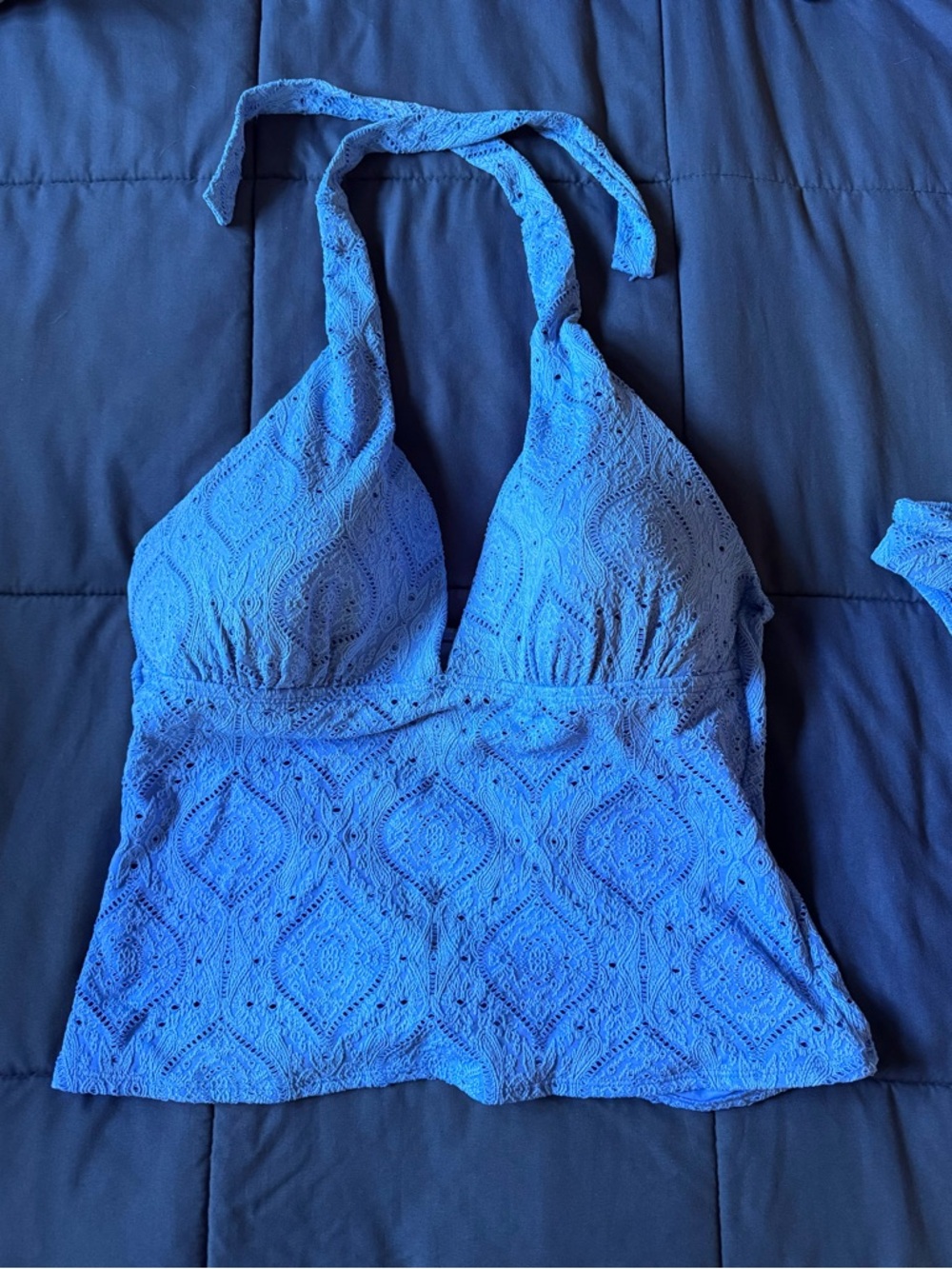 La Blanca Sky Blue Crochet Halter Swim Halter Top and Bikini Bottom